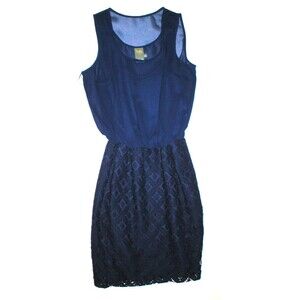 New Womens NWT Taylor Dress 2 Blouson Navy Blue Dark Lace Chiffon Office Date